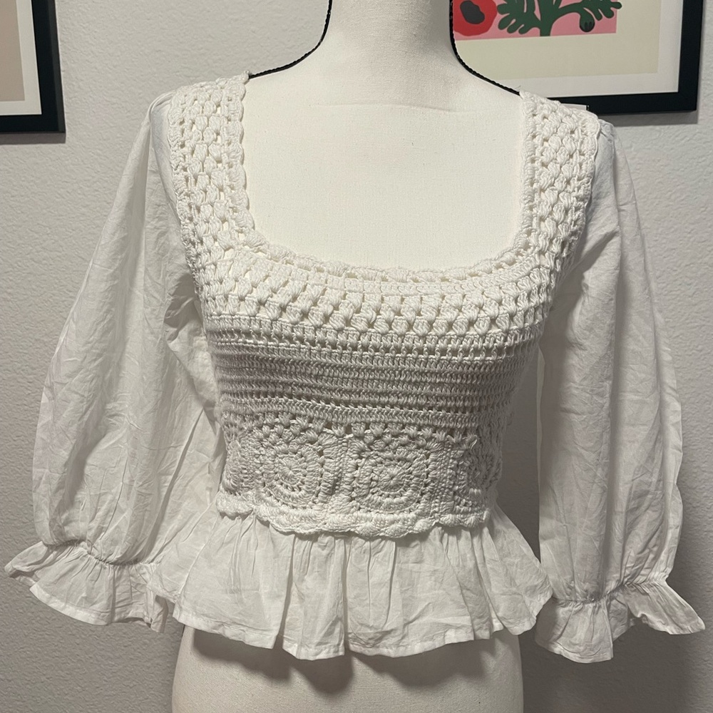 Rebellion crochet blouse with puff sleeves - SOLD!